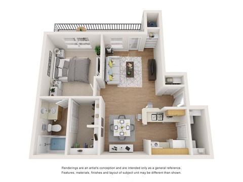 Floor plan for 1 bed, 1 bath, 709 sqft